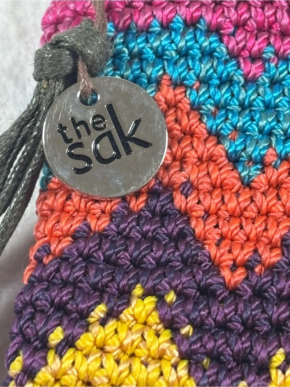 The Sak Colorful Crochet Zip Pouch Cosmetic Bag Boho Small Multi Color
